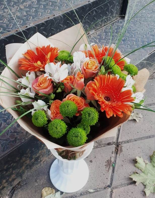 Букет цветов из: Герберы, Хризантемы, Альстромерии и Розы в Муромцево