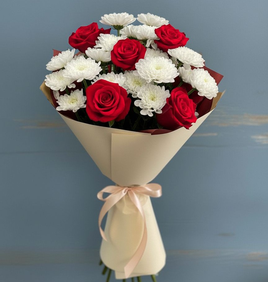 Букет цветов из: Розы и Хризантемы в Муромцево