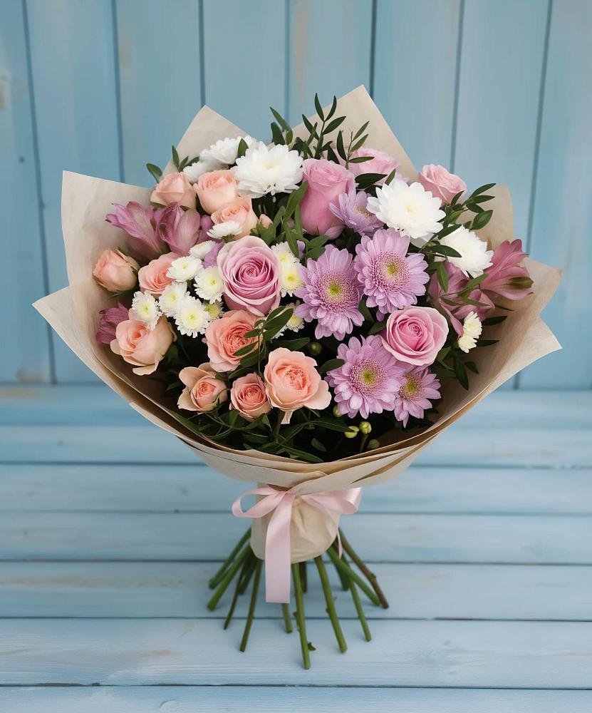 Букет цветов из: Хризантемы, Розы и Альстромерии в Муромцево