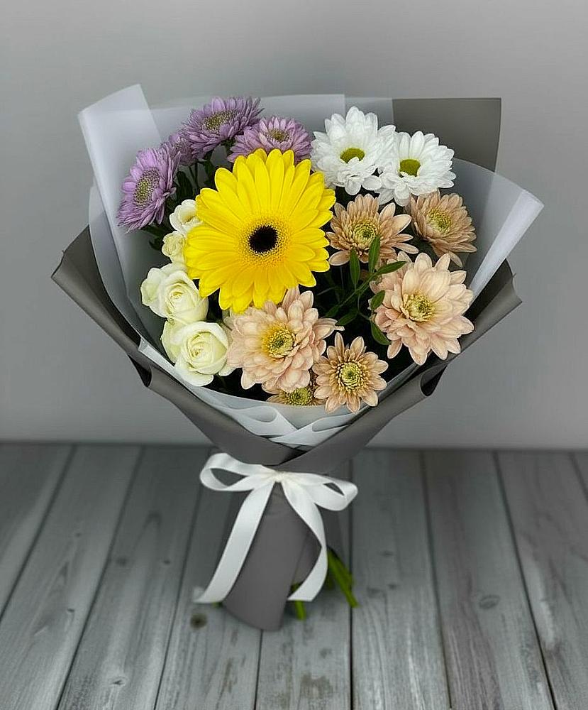 Букет цветов из: Розы, Герберы и Хризантемы в Муромцево