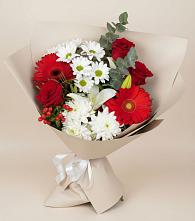 Букет цветов из:  Розы, Хризантемы, Герберы и Лилии в Муромцево