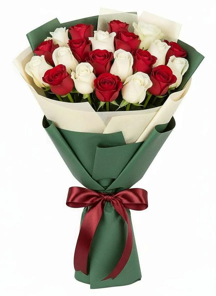 Букет Микс из красных и белых роз в Муромцево