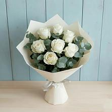 Букет Белые розы в Эвкалипте в Муромцево